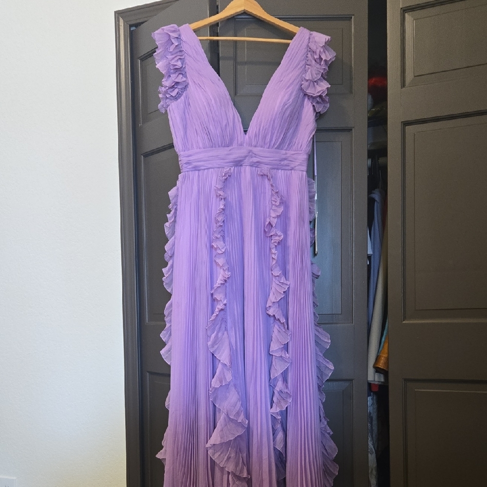 NWT Mac Duggal Lavender Ruffle Maxi Dress